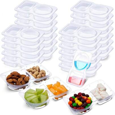 20 حاوية تخزين طعام، أوعية توابل ذات حجرتين، قابلة لإعادة الاستخدام مع أغطية، مناسبة للثلاجة والميكروويف، مناسبة للتوصيل والتوصيل