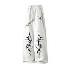Men's Grey Oversized Wide Leg Sweatpants Black Graphic & 'Anything' Script Y2K Emo Streetwear Soft Drawstring Comfy Casual Everyday Wear Gifts For Him - Màu Xám nhạt - Xem 6