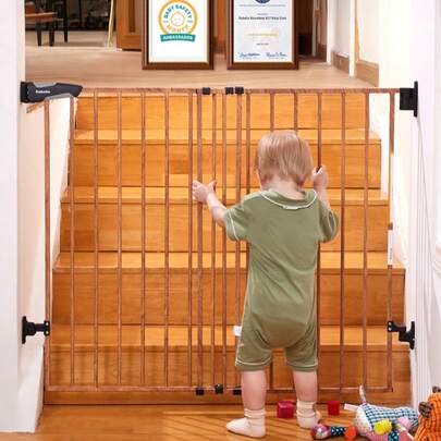 34" Extra Tall Baby/Dog Gate With No Threshold Design Walk Thru Door, 26-43" Auto Close Dog Gate For Babies, Elders And Pets, Fits Doorways, Stairs, And Entryways