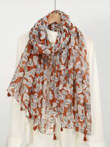 1pc New Heart Print Tassel Decor Shawl Scarf, Sweet Style Lightweight Wrap For Travel & Sun Protection - Multicolor - View 15