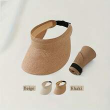 1pc 2026 New Hand-Woven Straw Hat, Suitable For All Four Seasons, Wide-Brim Sun Hat, Easy To Store, Foldable, With Adjustable Headband For The Beach