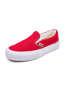 OPOEE Black Canvas Shoes, Girl's Casual Sneakers, Minimalist Style Lace-Up Vulcanized Shoes, Suitable For Spring/Autumn, And Versatile - Red - View 2