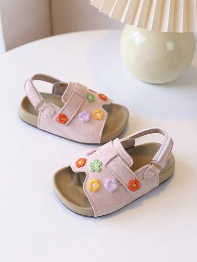 1 Pair Women's PU Floral Design Non-Slip Casual Beach Sandals, Classic Princess Style Beach Sandals Suitable For Students Outdoor, Suitable For Summer