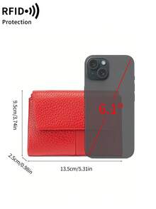 MIYIN Stylish Patchwork Designshort Wallet RFID Blocking Soft Leather Wallet With Card Slot & Zippered Pocket,Retro Portable Three-Fold Design Magnetic Buckle Wallet Business Casual Women's Wallet For Daily Outings Shopping For Women Wallet Purse Wallet Small Wallet Anti-Theft Wallet, Gifts Essentials Items For Women - Red - View 12