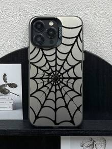 Capa de Telefone Estilo Teia de Aranha Compatível com iPhone 14/15 Pro Max, Padrão de Teia 3D Preto e Branco com Design Radiante no Centro, Carcaça Transparente Rígida com Proteção Total para Câmera, Estética Gótica e Minimalista para Moda e Tema de Halloween, Compatível com iPhone 17, 17 Pro, 17 Pro Max, 16, 16 Plus, 16 Pro Max, Versão Internacional, Não a Versão Doméstica - Multicolorido - Visão 3