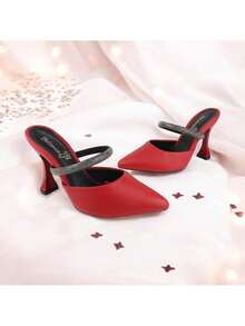Women's Mule Shoe With Rhinestone Strap, High Heel, 9.5cm Cup, Madame Winter Collection 2026 - 紅色 - 查看 4