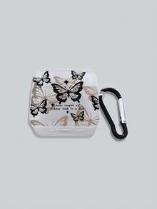 Butterfly Print Semi-Transparent White Bluetooth Earphone Protective Case With "Addn Length Of Ribbon Tied In A Bow" Romantic Slogan, Comes With 1 Black Carabiner, Compatible With AirPods Pro (3rd Gen), Pro (2nd Gen), 3, Pro - Clear - View 7