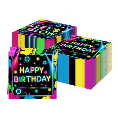 20pcs/40pcs/60pcs,Glow Party Napkins Neon Birthday Paper Napkins Glow In The Dark Birthday Theme Decorations For Baby Shower, Lets Glow Party,Neon Party Paper Tissues For Glow Birthday Parties, Baby Showers, Pool Gatherings, Summer Picnics, Or Adult Celebrations