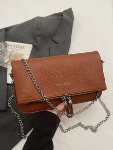 New Fashion Textured Chain Strap Shoulder Crossbody Bag, Chic Casual Small Square Bag, Korean Style Elegant Women Handbag - Multicolor - View 13