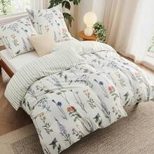 BEDSURE Bettwäsche-Set 135x200 4-teilig – 135 x 200 cm Bettwäsche-Set mit 2 Kissenbezügen 80x80 cm, OEKO-TEX weich  knitterfrei, gestreiftes Muster mit Reißverschluss - Blau - Übersicht 4