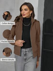 Women's Casual Versatile Drawstring Jacket, Essential For Spring And Autumn Wardrobe - Brown - View 1