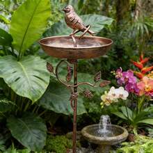 复古铁艺3D鸟形鸟浴盆，鸟浴碗 | 斋月/开斋节/新年装饰，庭院喂鸟器，馈赠亲友，花园高脚架装饰 - 彩色 - 查看 9