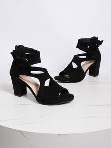 2026新款厚底防水坡跟凉鞋，配皮质搭扣和后拉链 - 黑色 - 查看 2