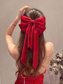 1 chiếc kẹp tóc nơ satin đỏ dài cỡ lớn cho bé gái, phụ kiện tóc thời trang đa năng thanh lịch phù hợp với trang phục hàng ngày, phụ kiện tóc ngày Valentine cho bé gái, kẹp tóc càng cua, kẹp tóc cài đầu, đồ dùng học tập, đại học, nơ, dễ thương, quyến rũ năm mới. - Màu Đỏ Sâu - Xem 4