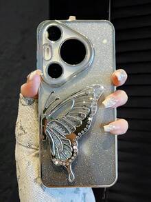 奢华电镀银色手机壳，带蝴蝶液体支架，闪亮水钻风格，新款夏季时尚硅胶防震软壳，兼容三星 Galaxy S24 S25 Ultra FE A56 A16 4G 5G，兼容小米 Redmi 14C，兼容华为 Honor OPPO Reno Realme MOTO Infinix，男女通用 Y2K 风格 2025 - 銀色 - 查看 7