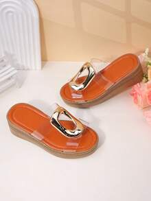 Girls' Fashion Slippers, Casual High Heel Wedge Sandals, Cute For Spring And Summer - Brown - View 3