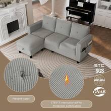Sofás seccionales convertibles para sala de estar, sofá en forma de L, juego de sofá modular de 3 asientos con tela de poliéster y sofá otomano movible para apartamentos, oficina (gris oscuro) - Gris claro - Ver 7