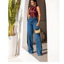 CALCA WIDE LEG JEANS média - Lavagem clara - Visão 3