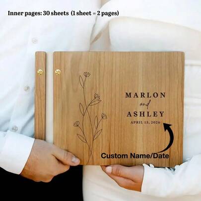 1 cuốn sổ lưu niệm khách mời khổ A4/A5 tùy chỉnh, sổ lưu niệm "Ông & Bà", album ảnh quà tặng cá nhân hóa, sổ kỷ niệm đám cưới bằng gỗ, trang trí tiệc đính hôn, phụ kiện tiệc, dễ lắp đặt.