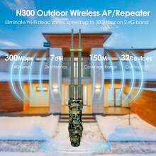 N300 High Power Outdoor WiFi Booster - IP65 Waterproof Wireless Repeater & Access Point,Passive PoE,With Enhanced 4KV Lightning Protection