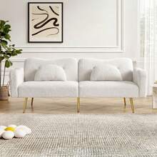 [Sleeping Function] 2-Seater Sofa Bed - Modern 2-Seater Sofa With Adjustable Backrest And Gold Metal Legs, Integrated Bed Function. Multifunctional 2-In-1 Furniture. - White - View 12