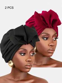 2 piezas Sombreros turbante de mujer con lazo elástico y plisado de unicolor, adecuados para uso diario, verano, playa, vacaciones y viajes - Multicolor - Ver 11