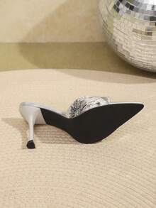 1双基本款高跟凉拖鞋，尖头细高跟，女士夏季户外鞋 - 灰色 - 查看 4