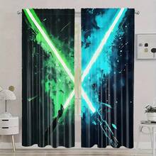2pcs Set Lightsabers And Paint Printed Blackout Curtains, Thermal Insulation, Rod Pocket Design – Perfect Christmas Decor For Living Room And Bedroom - Nhiều màu - Xem 1