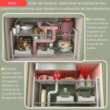 Organizador Bajo Fregadero, Estante de Cocina Expandible de 2 Niveles con 2 Cestaíble, Adecuado para cocinas baños, etc.Anchura 78.5-88 Ajustable, Blanco - 2Niveles(2 cestas extraíbles) Blanco - Ver 7