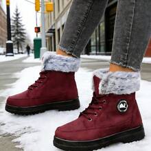 Women's Mid-Calf Boots, Women's Snow Boots, Warm Winter Shoes, Stylish Plush Trim, Thickened Fleece Lining, Suitable For Snowy Outings, Cold Winter Boots, Thickened Sole, Non-Slip And Wear-Resistant. - 紅色 - 查看 3