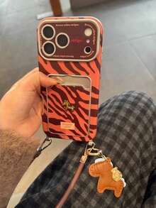 Creative Zebra Pattern Mini Golden Horse Card Holder Case Compatible With Apple 16/17 Pro Max/ 15 Pro, Women's Protective Cover Compatible With IPhone 14 Full Body Anti-Fall 13 - Brown - View 5