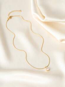 Nooxian 1pc Women's Pendant Necklace, Minimalist Layered Style, Stainless Steel Cubic Zirconia Round Pendant Necklace, Versatile Daily Wear & Gift Accessory - Yellow Gold - View 2