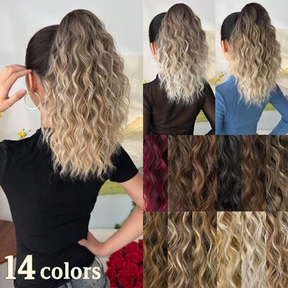 Claw Shaped Ponytail Extension Hair Accessory Brown Gold Gradient Gold Gradient Brown Gradient Gray Gradient Black Brown Multi-Color 16 Inch Water Ripple Heat-Resistant Fiber Synthetic Ponytail Wig, Suitable For Women's Christmas, Halloween Music Festival Parties And Daily Use