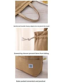 1pc Canvas Bento Bag, Simple Design, Student Office Worker, Hand-Held Drawstring, Aluminum Foil Insulated Bag, Lunch Box Bag - Multicolor - View 8