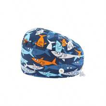 四季通用可调节夹扣式护士帽/手术帽 | 时尚微弹数码印花 | 吸汗速干，按扣设计 | 可手洗，易于护理 | 适用于医疗、美容、牙科、宠物护理 | 可爱动物印花涤纶（聚酯纤维）手术帽、护士帽、护理配件、女士手术帽、长发帽，适合生日派对等各种场合，四季皆宜 - 彩色 - 查看 9