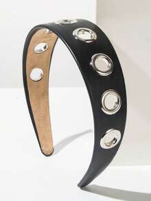 1件朋克风黑色仿皮金属镂空发箍，时尚百搭配饰，秋冬季发带 - 彩色 - 查看 3