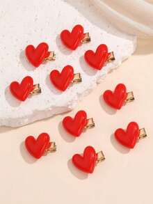 Bộ 10 kẹp tóc hình trái tim màu đỏ dành cho bé gái, thích hợp trang trí dịp Lễ Tình nhân và Năm mới, phù hợp để trang trí hàng ngày. - Nhiều màu - Xem 8