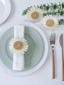 2-12pcs Handmade Daisy Napkin Rings, Woven Napkin Holders For Dining Table, Wedding, Family Gathering, Home Decor - Multicolor - View 1