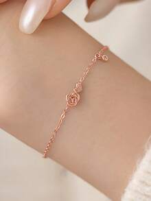 1件S925纯银浪漫玫瑰花心手链，简约甜美花心手镯，百搭日常时尚手链礼品 - 愛心 - 查看 12