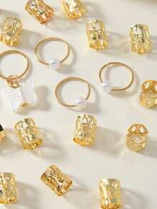 28pcs Pearl Butterfly Messy Scrunchies & Fashion Metal Hair Clips Set - Punk Hip Hop Style Metal Hair Accessories