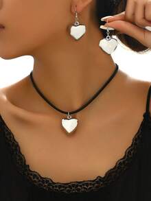 1 Set Minimalist Heart Shaped Earrings & Necklace Jewelry Set, Suitable For Women's Daily Wear