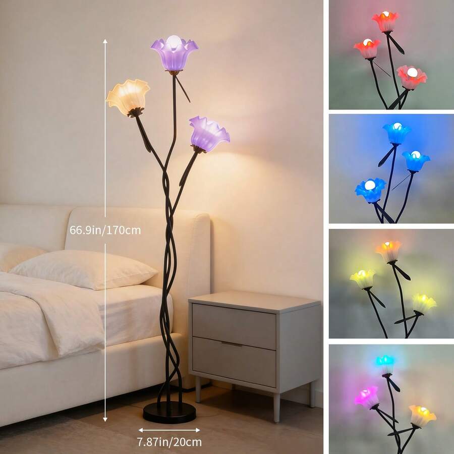 1pc (Feed Bulbs*3 )American Retro Garden Flower Floor Lamp, Net Red Creative Floor Lamp, Style Atmosphere, Sweet, Elegant, Suitable For Bedroom, Living Room, Office, Studio Floor Lamp (Free 3 RGB Bulbs) - Xem 1