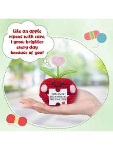 1件苹果盆栽女士圣诞教师礼物-迷你苹果钩针编织带卡片生日礼物送给教师和毕业生。 - 彩色 - 查看 2