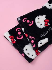 Sanrio Women's Hello Kitty Black Flannel All-Over Print Fluffy Pajama Pants, Cute Cartoon Print Soft Skin-Friendly Sleepwear Bottoms, Versatile & Comfortable For All Occasions, Ideal Warm Gift For Couples, Best Friends, Birthdays, Holidays, Fall Winter, Cozy - Multicolor - View 3