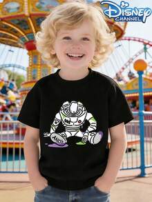 Disney 'Toy Story' Buzz Lightyear Patterned Crew Neck Summer T-Shirt, Suitable For Boys And Girls For Holiday Parties, Dinners, Outdoor Play, Travel, And As A Children's Gift For Visiting Disneyland. - Black - View 1