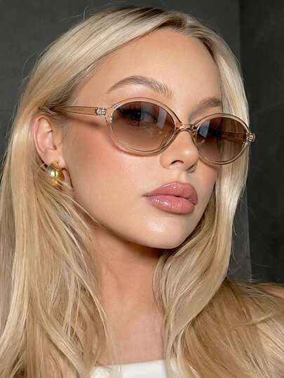 1 Pair Women's Champagne Oval PC Frame Minimalist Solid Color Retro Fashionable Street Style Small Frame Glasses