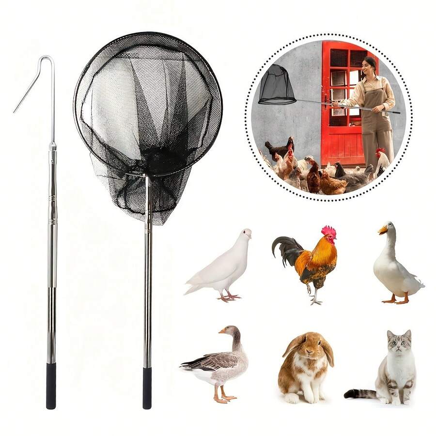 Animal Catching Net Pole Trap Tool, Chicken Catcher, Leg Hook Trapping Kit, Animal Control Catching Pole.Suitable For Catching Cats, Birds, Poultry, And Small Animals.Ideal For Farm And Backyard Use.Features A Durable Handle And Is A Professional-Grade Poultry Catching Tool. - Black - View 1