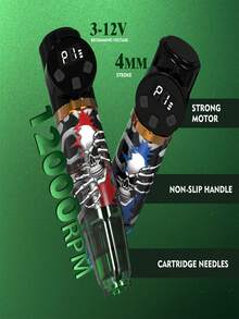 Gold Plume Bộ máy xăm không dây cao cấp, pin dung lượng cao 1100mAh tích hợp, bao gồm mực, giấy chuyển hình, dụng cụ xăm và đồ sưu tầm. - Trong sáng - Xem 7