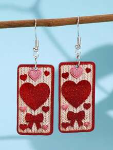 1对创意独特可爱卡通爱心蝴蝶结亚克力吊坠耳环，女士款，情人节派对饰品 - 彩色 - 查看 6