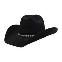 Felt Cowgirl Hat Stylish Colorful Rhinestone Chain Western Hat Wide Brim Jazz Cap For Daily Life  Party - màu đen - Xem 1